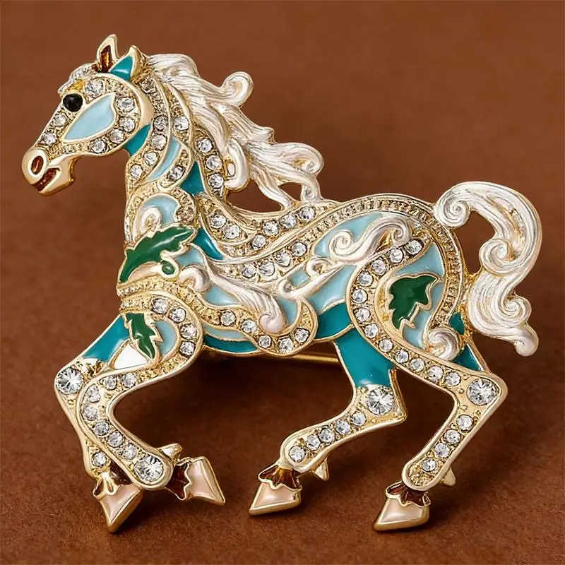 Luxury Horse Brooches For Women Unisex 4-color Elegant Enamel Animal Year Of The Horse Brooch Pins Gifts