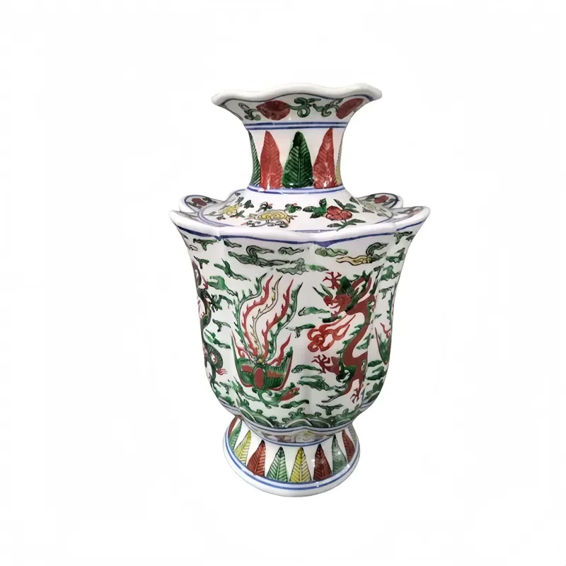 Jingdezhen Art Deco Festive Chinese Wucai Dragon Phoenix Tabletop Vase Lucky Porcelain for Weddings & Festivals Home Decor