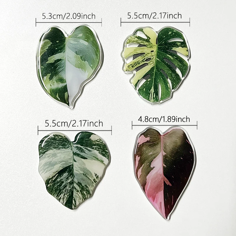 4pcs Plant leaf Acrylic refrigerator magnet decorative patch acrylic simulated pink princess leaf