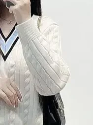 V-neck striped patchwork Cardigan for women korean fashion fashion simple winter clothes women\'s clothing