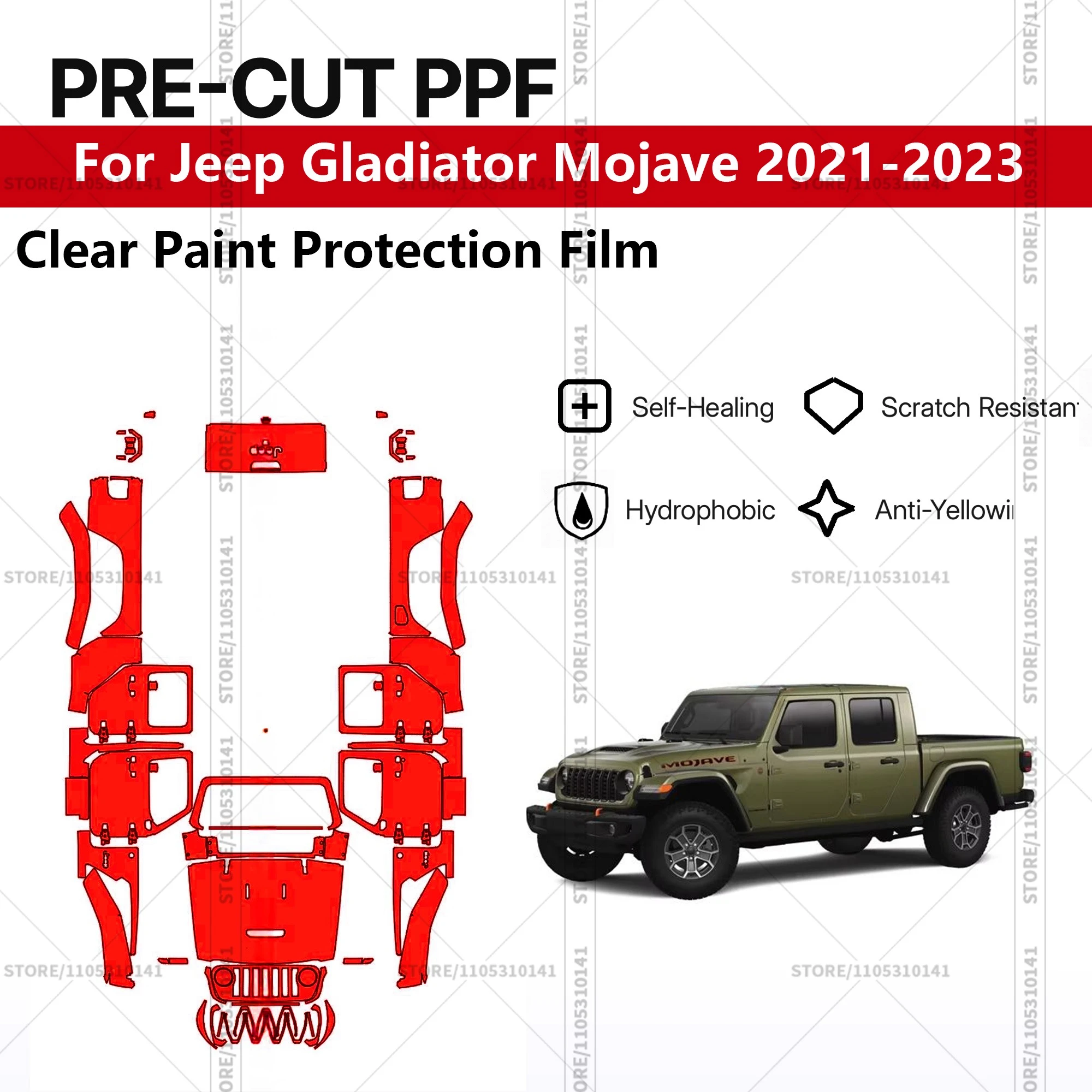

Предварительно нарезанная защитная пленка PPF, прозрачная автомобильная пленка для Jeep Gladiator Mojave 2021-2023, полная защита кузова