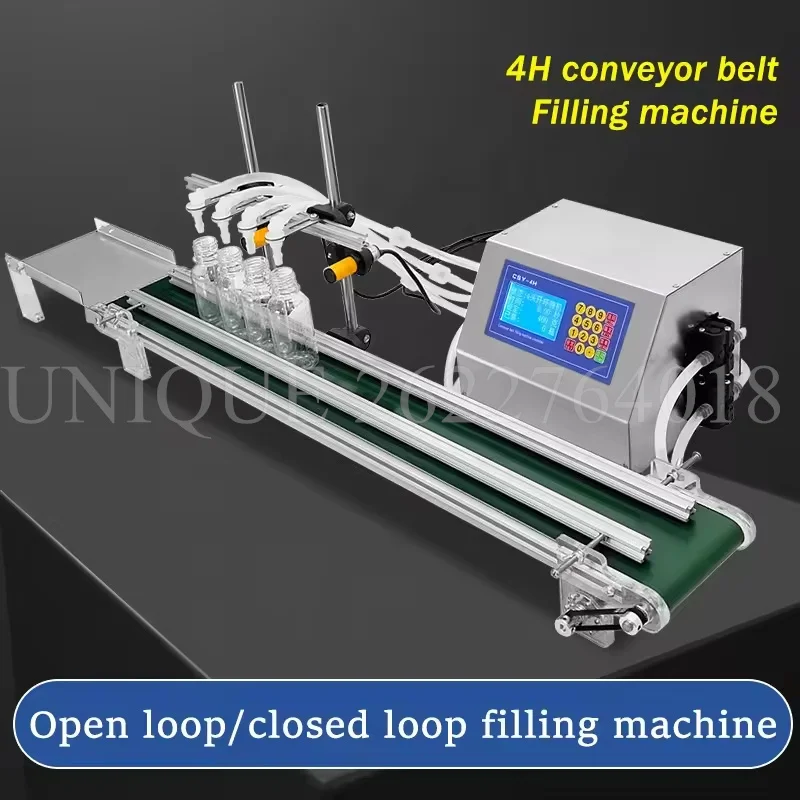 Commerciële Automatische Vloeistofvulmachine Met Transportband 4 Kop Vulstof Parfum Kan Hoge Precisie Hittebestendigheid Voelen