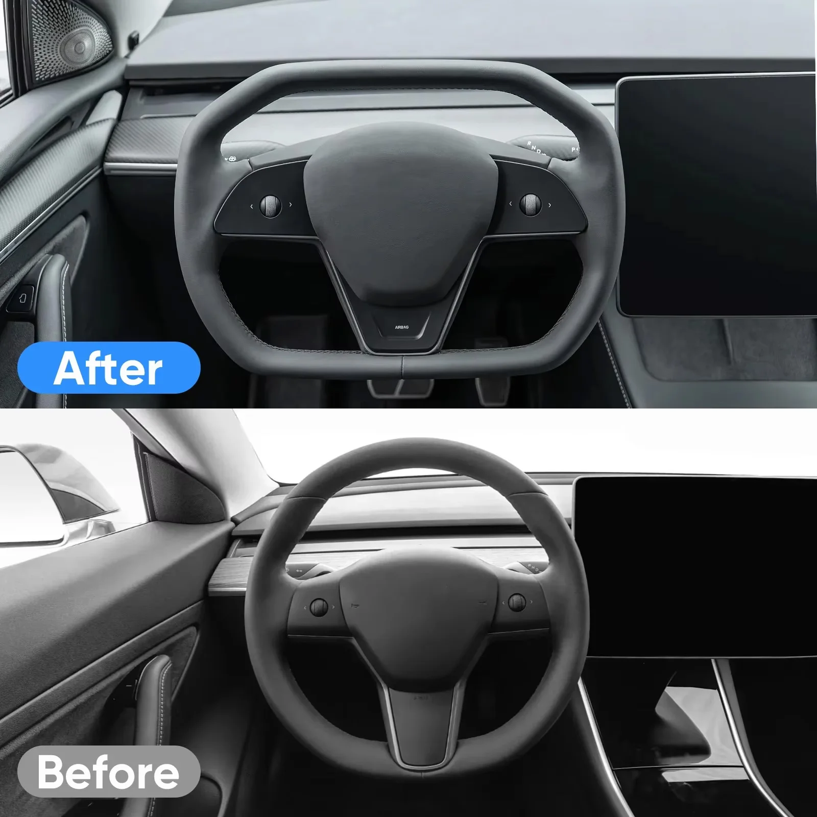 最新のサイバースタイルヨークハンドル テスラ モデルY 3用 ヨークステアリングホイール ヒーター付き 車用ステアリングホイール レザーアクセサリー