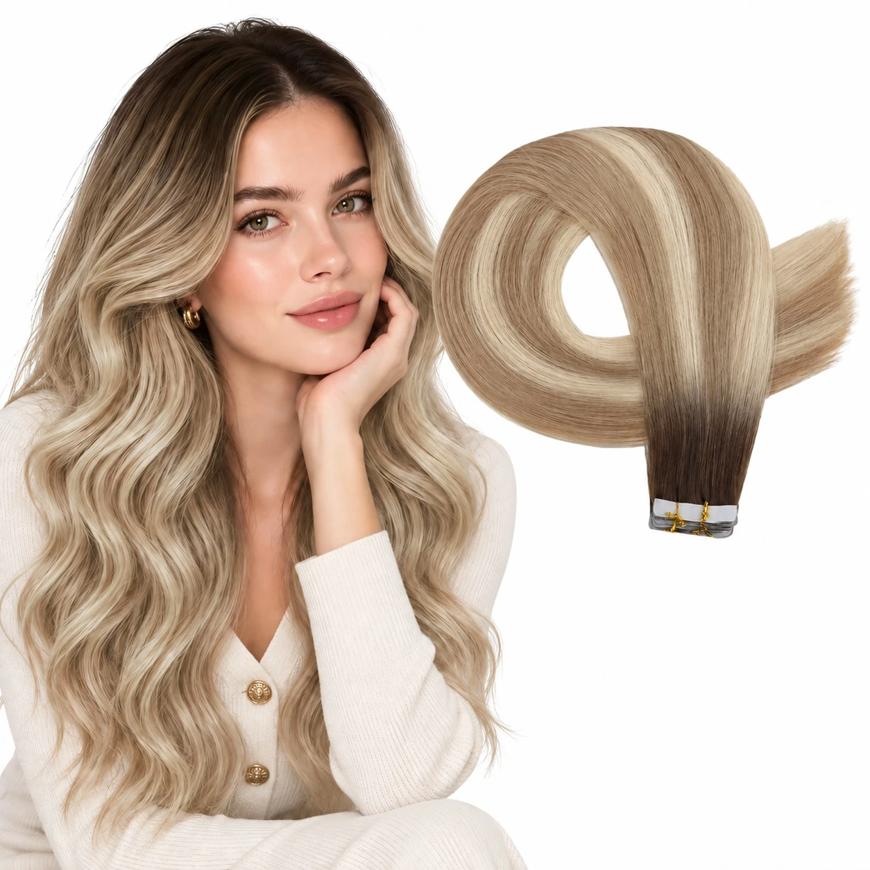 Full Shine Injection Virgin Tape Hair Extensions Invisible Tape in 100% Real Straight Natural Human Hair Extensions for Women
