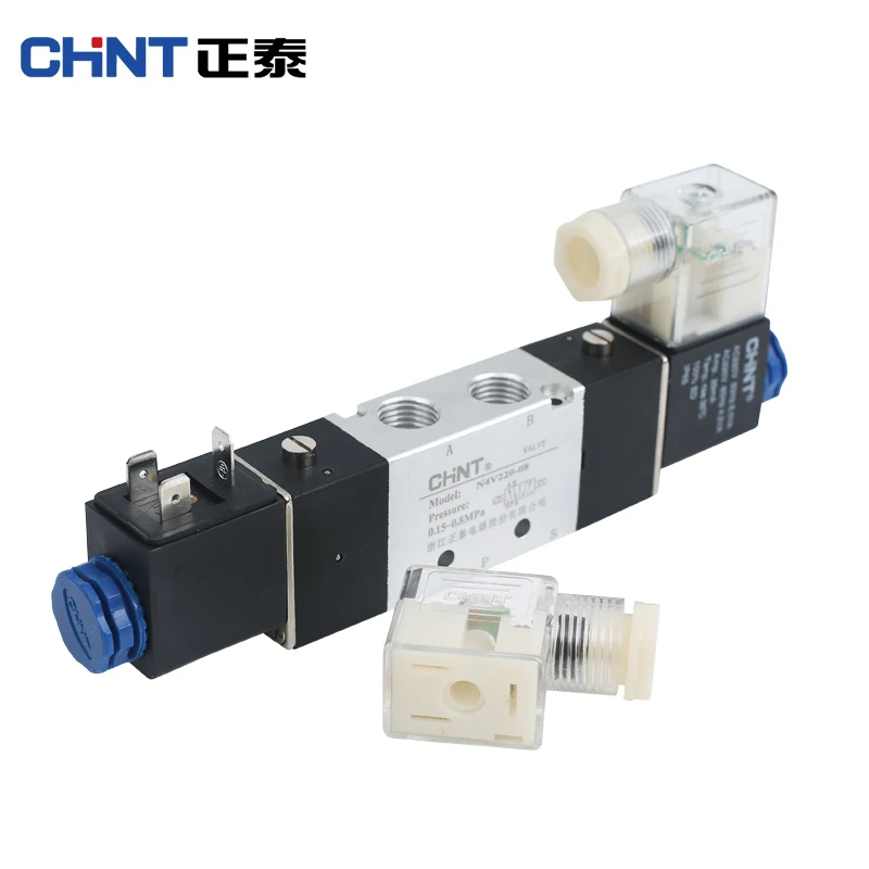 Chint 솔레노이드 밸브 220v 3 위치 5 방향 공압 방향 밸브 4v220-08 공압 12v24v 솔레노이드 밸브