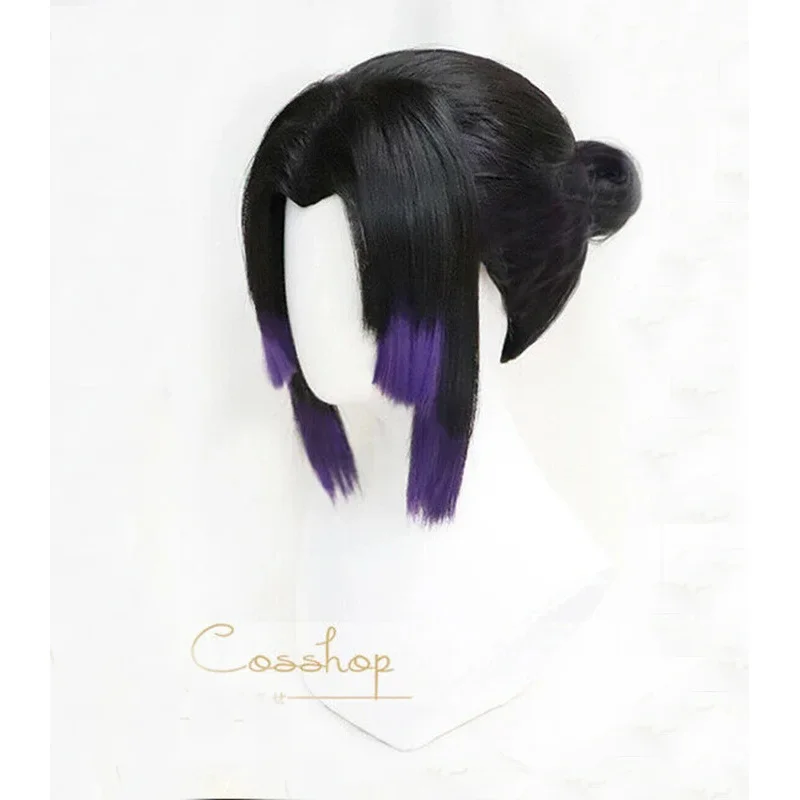 Anime Kochou Shinobu Cosplay Wig Black Purple With Butterfly hairpin Heat Resistant Hair Cosplay Wigs + Wig Cap