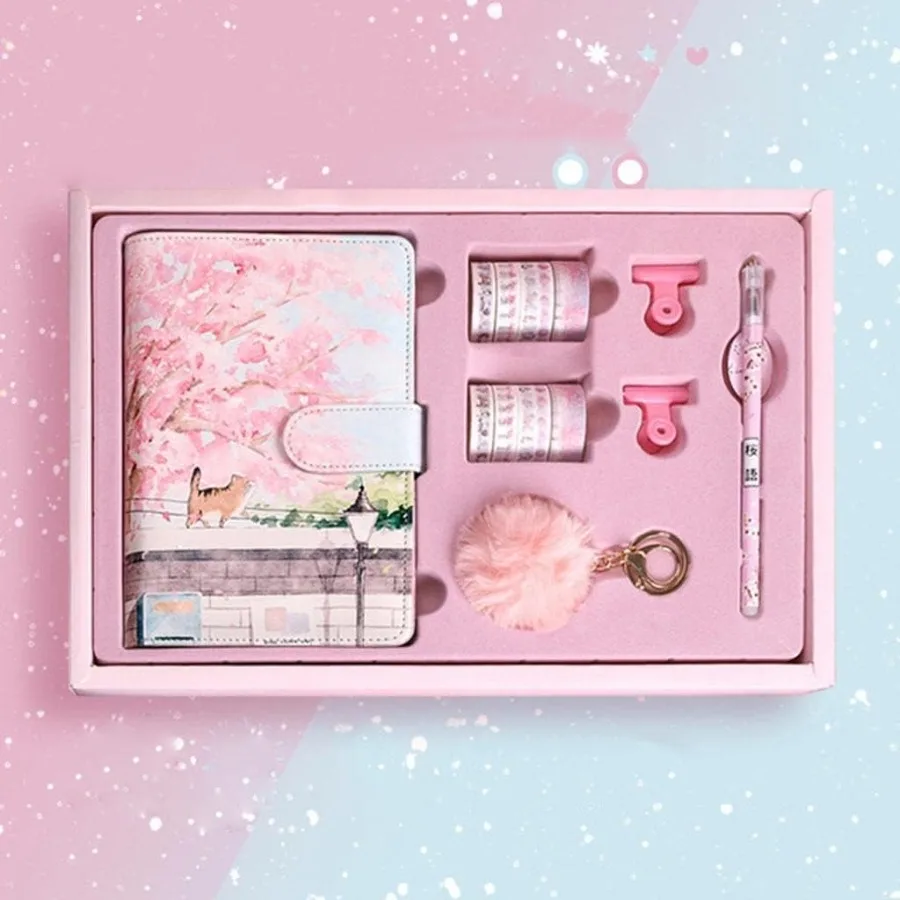 Hand Account Book Gift Box Set A6 Loose-Leaf Notebook Agenda Planner Gift Set Student Notebook Stationery Color : C