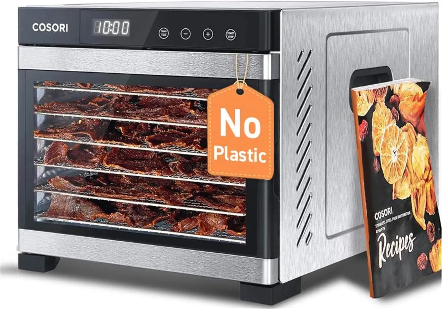 Deshidratador de Alimentos de 600W con Espacio de Secado de 65 Pies Cuadrados, Bandejas de Acero Inoxidable, Temperatura de 165 Grados para Carne Seca, Golosinas para Perros y Hierbas