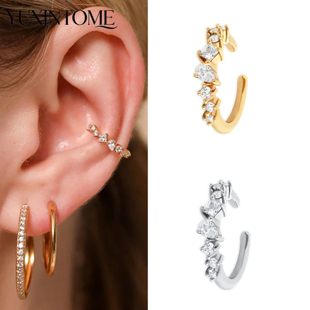 

NEW 24k Gold-Plated Silver Irregular Geometry Ear Clip Earrings for Women Simple Crystal Ear Cuff Without Piercing Jewelry Gift