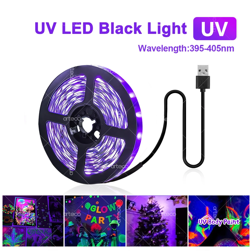 USB UV LED Strip Light Glow in Dark Led Blacklight 385-400nm Ultrafioletowa lampa UV na Halloween Fluorescencyjne plakaty neonowe na imprezę