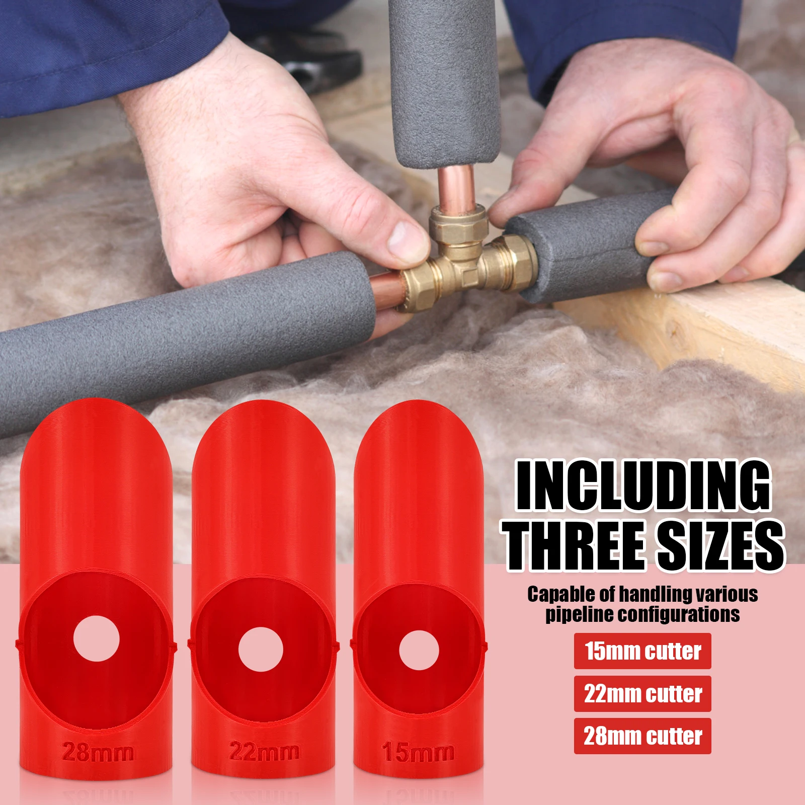 3Pcs Pipe Lagging Insulation Foam Cutting Tool 15mm 22mm and 28mm Crack Resistant Hard Plastic Pipe Insulation Cutter for Foam