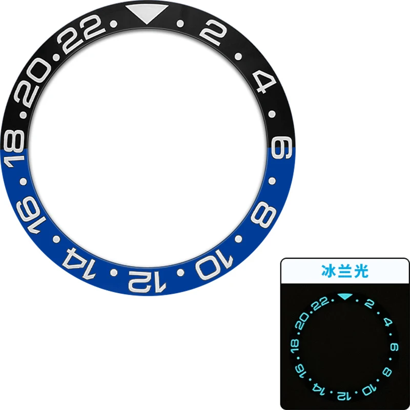 38mm Curved Ceramic Blue and Green Luminous Bezel Insert Ring Fit SKX007 SKX009 SRPD GMT SUB Watch Case Watch Ring Refit Parts