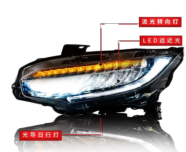 LED Headlamp Car Headlight For Honda Civic 10th 2018 2017 DRL with moving Front Lamp Assembly