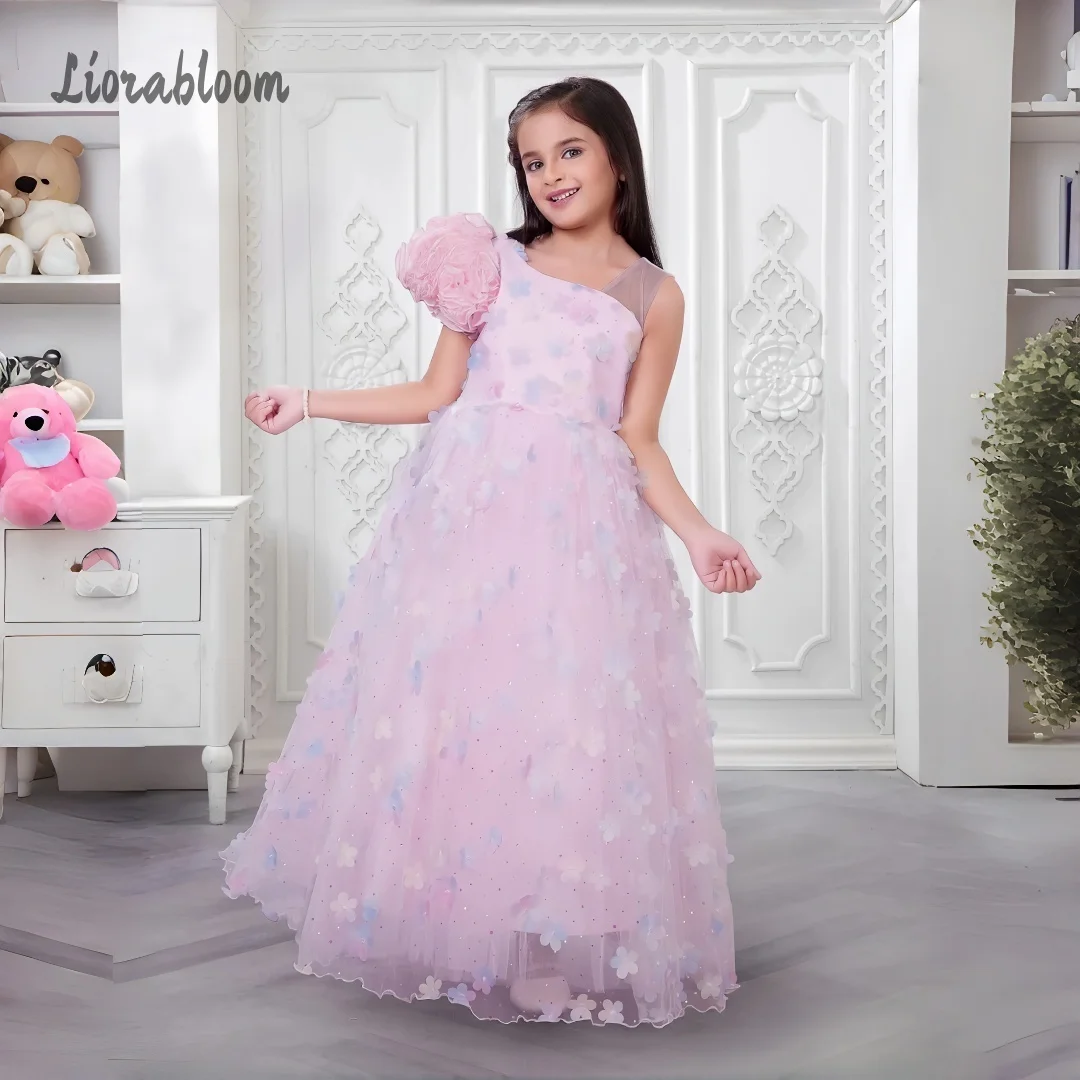 

Customized Designed Flower Girl Dress Colorful Floral Accents Princess-Style Tulle Skirt Wedding Party Attire свадебное платье