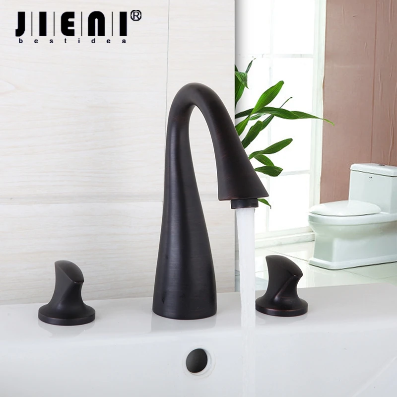 JIENI Oil Rubbed Bronze 3 Pcs Set Bathtub Shower Basin Mixer Tap Faucet Deck Mounted Bathroom Basin Mixer Tap