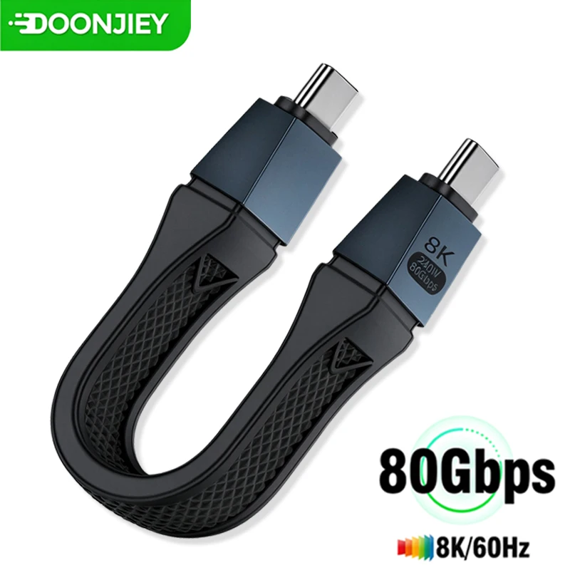 DOONJIEY USB4 2.0 Cable Type-C Short Mini Size 240W 80Gbps 8K60Hz Data Cable Compatible Thunderbolt 4/5 for iPhone 17 Pro SSD