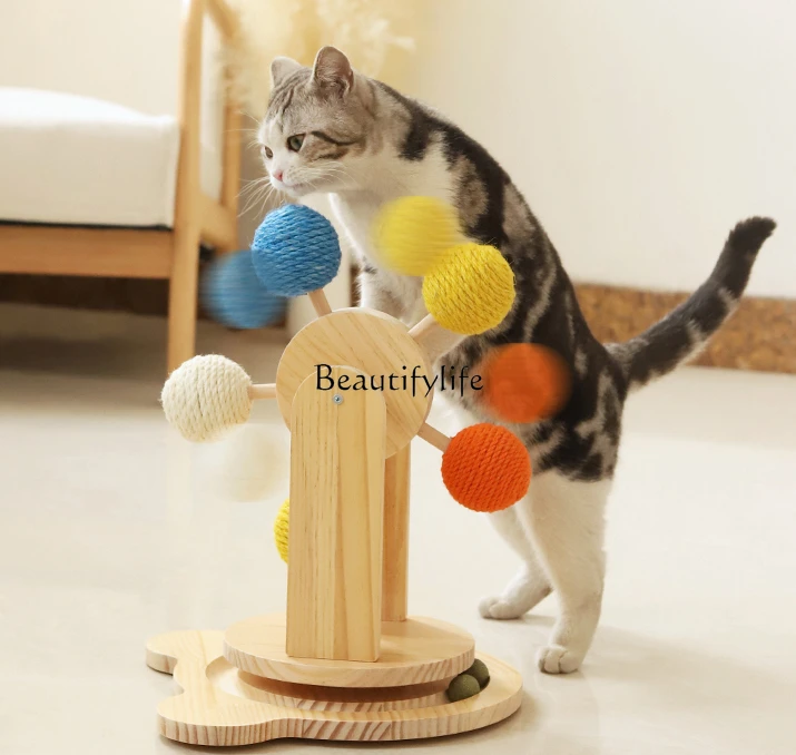 Cat Teaser Cat Self-Hi Relieving Stuffy Ferris Wheel Sisal Ball Solid Wood Turntable Base