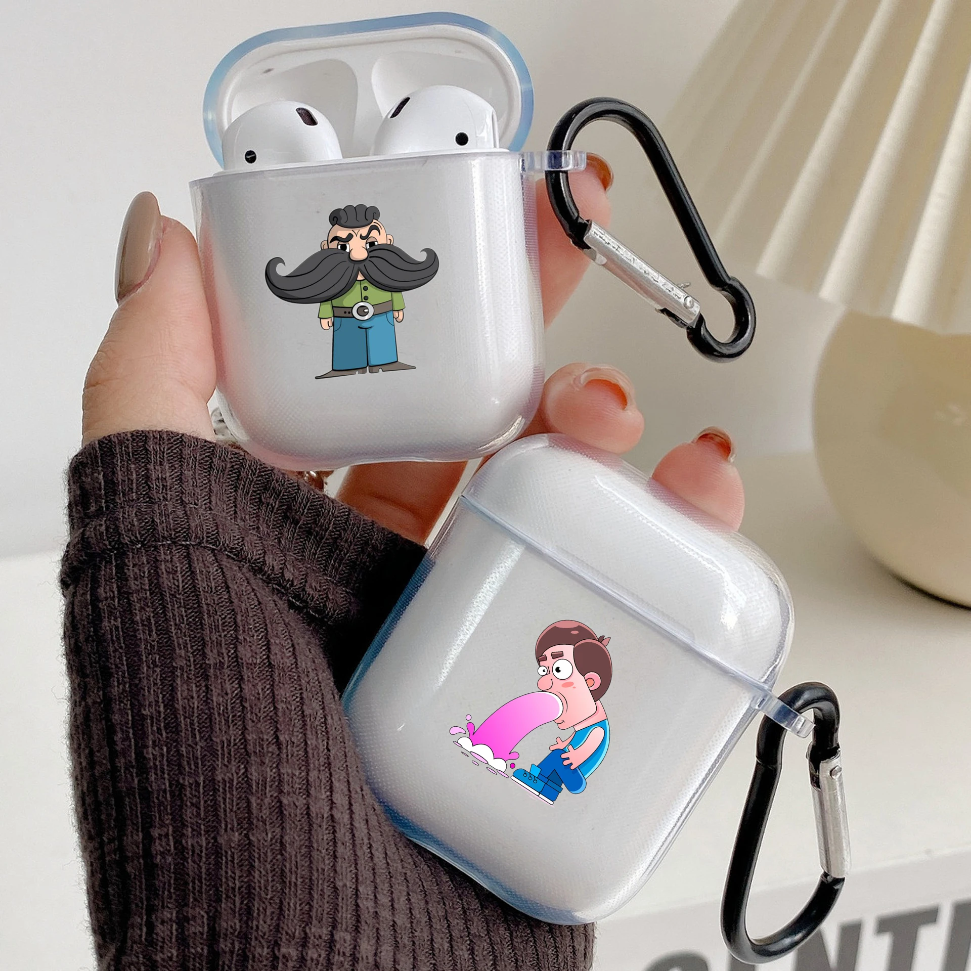 Funny Cartoon Man Silicone Case For Apple Airpods 1 or 2 Shockproof Cover For AirPods 3 Pro Pro2 Transparent Earphone Protector