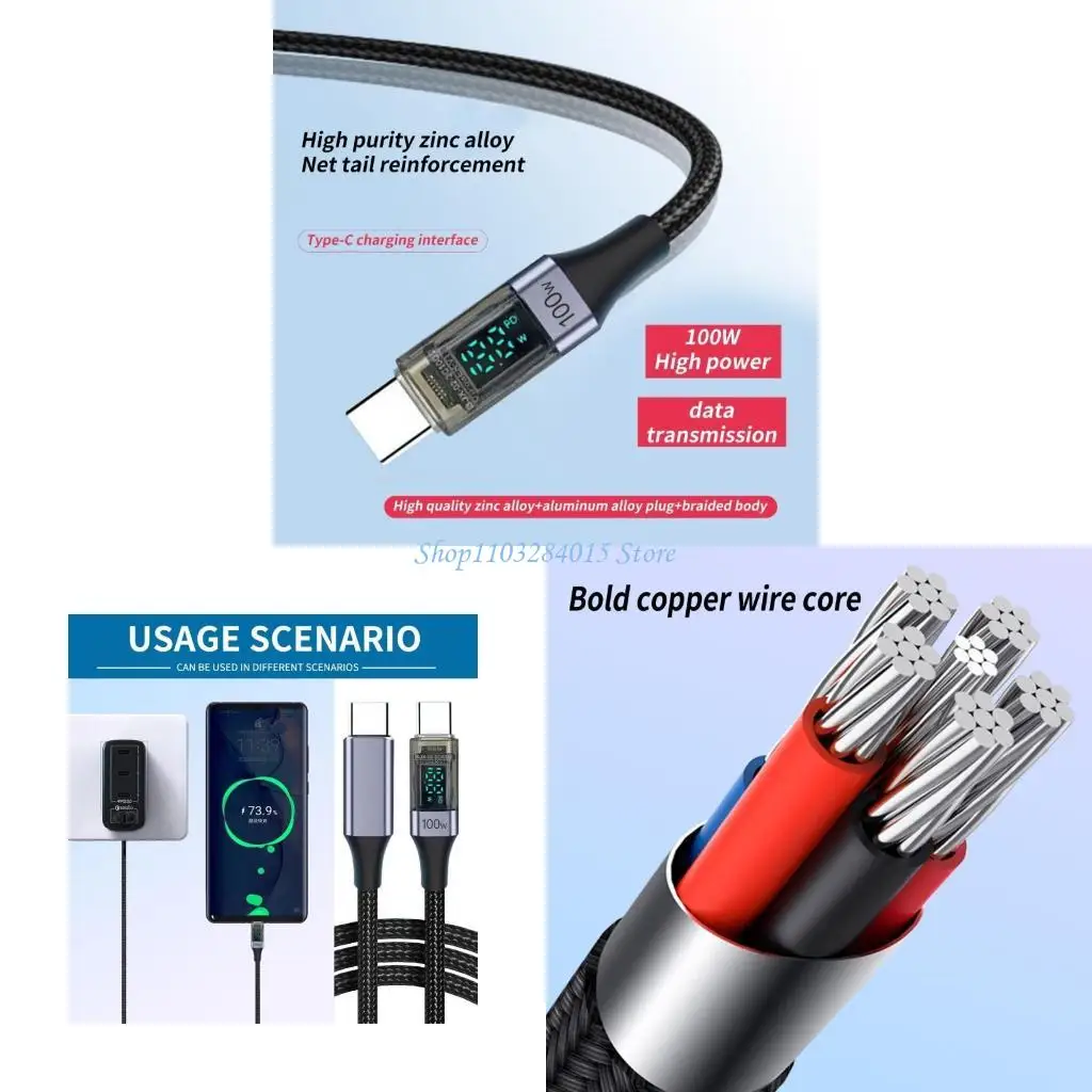 R6FF 480Mbps Data LED LED Exibir USB C TO USB C 100WPD CARGULO RÁPIDO TIPO C DADOS PARA DESTICUITOS Eletrônicos