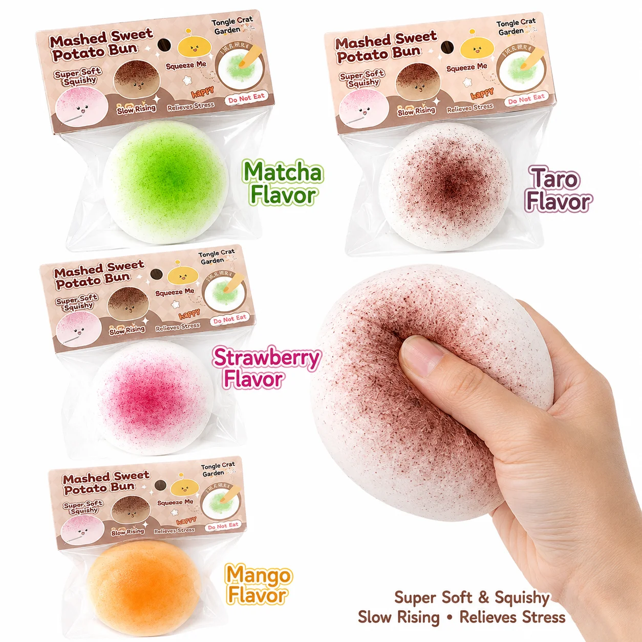 Juguete Blandito de Mochi de Levantamiento Lento con Sabores a Matcha, Mango, Fresa y Taro, Bola Suave para Apretar, Alivio del Estrés, Regalo Sensorial