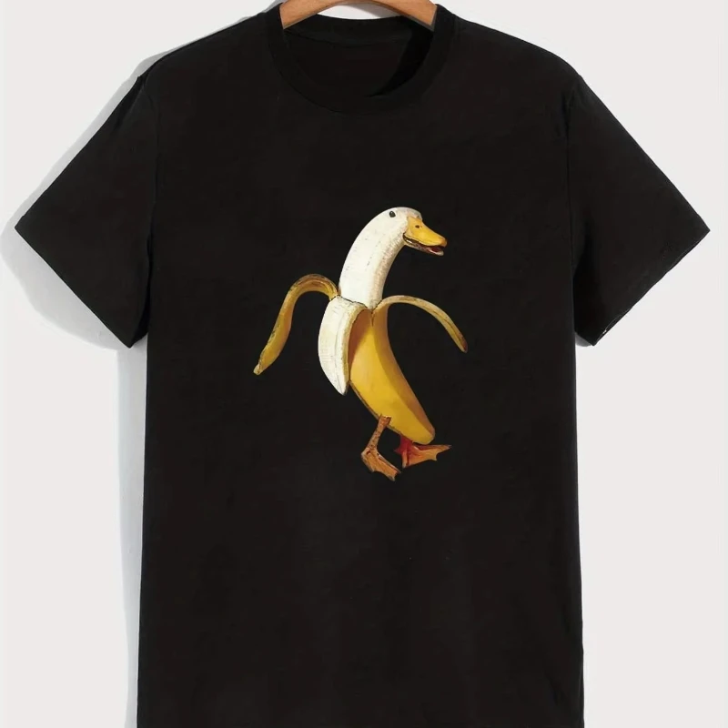 Vintage Unisex Harajuku T-Shirt Banana Duck Pattern Print Herren Bequemes Baumwoll-Damen-T-Shirt – Sommer-Grafik-Jungen-T-Shirt Schwarzer Humor
