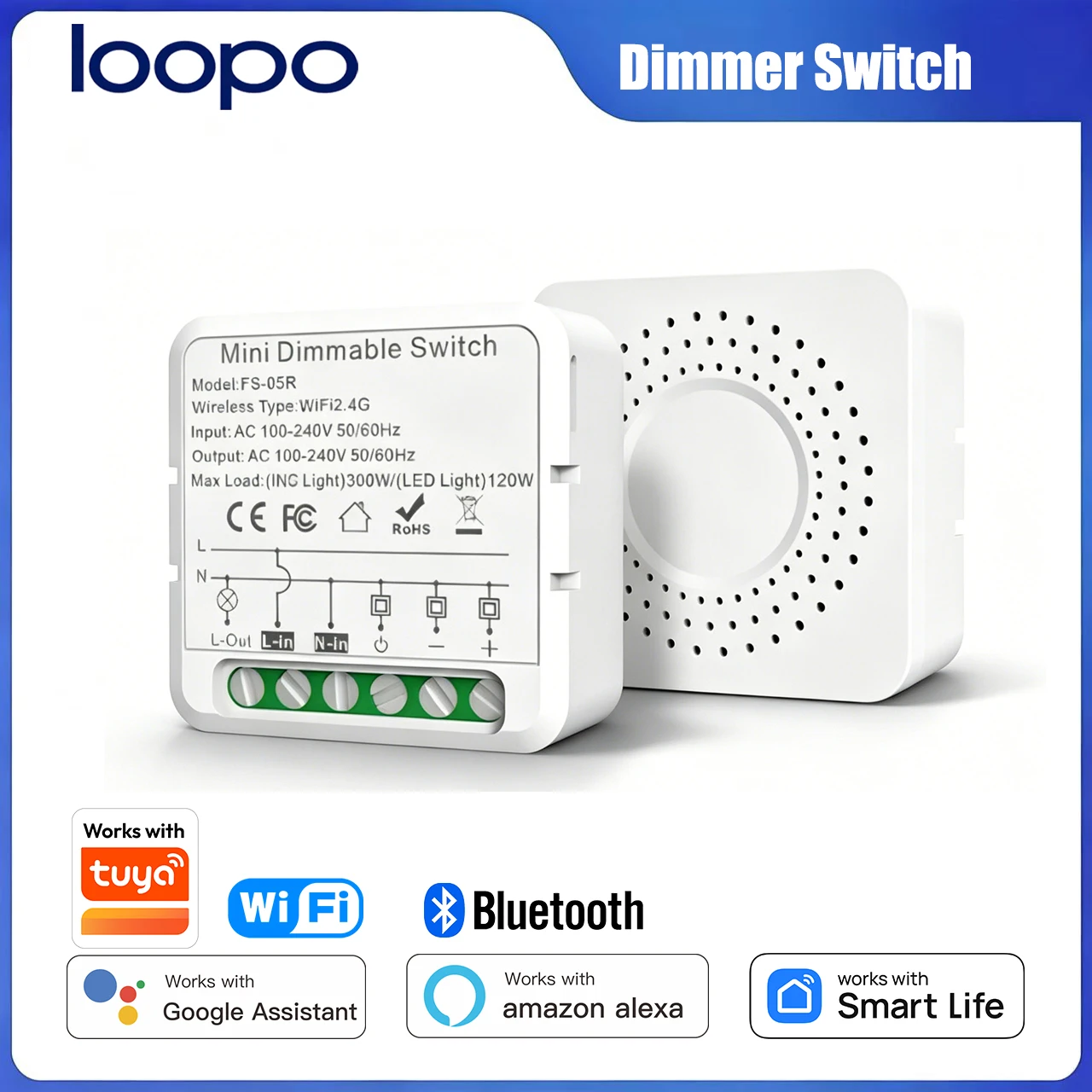 Tuya WiFi Bluetooth Light Dimmer Switch, Hidden Mini Dimming Module, Remote Control & Scene Linkage for Household Lighting