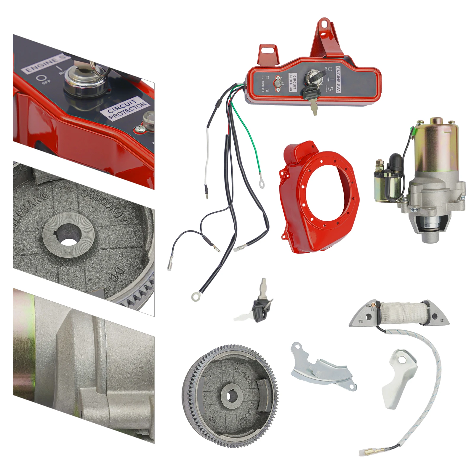 Zestaw zapłonowy silnika rozruchu elektrycznego pasuje do GX160 GX200 5,5 KM 6,5 KM Honda cewka pokrywa wentylatora Shourd koło zamachowe rozrusznik kluczykowy