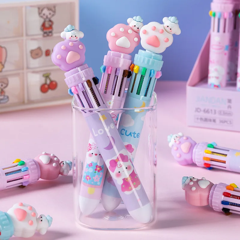 

24 pcs/lot Creative Cat Paw 10 Colors Ballpoint Pen Cute Press Ball pens School Office writing Supplies Stationery Gift