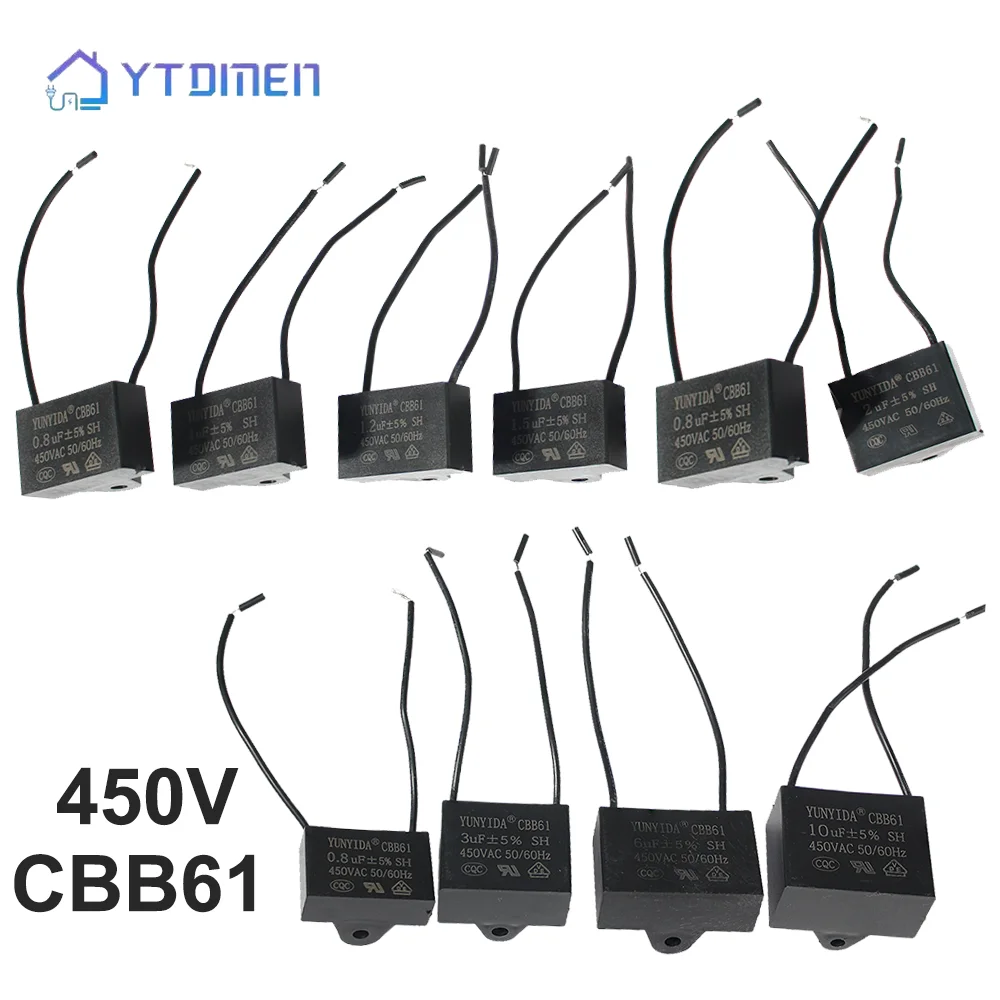 1 Stück CBB61 Lüfter-Startkondensator 450V 0,8-10μF 1/2/2,5/3/4/5/6/7/8μF Polypropylen-Film AC-Motorbetriebskondensator für Deckenventilatoren
