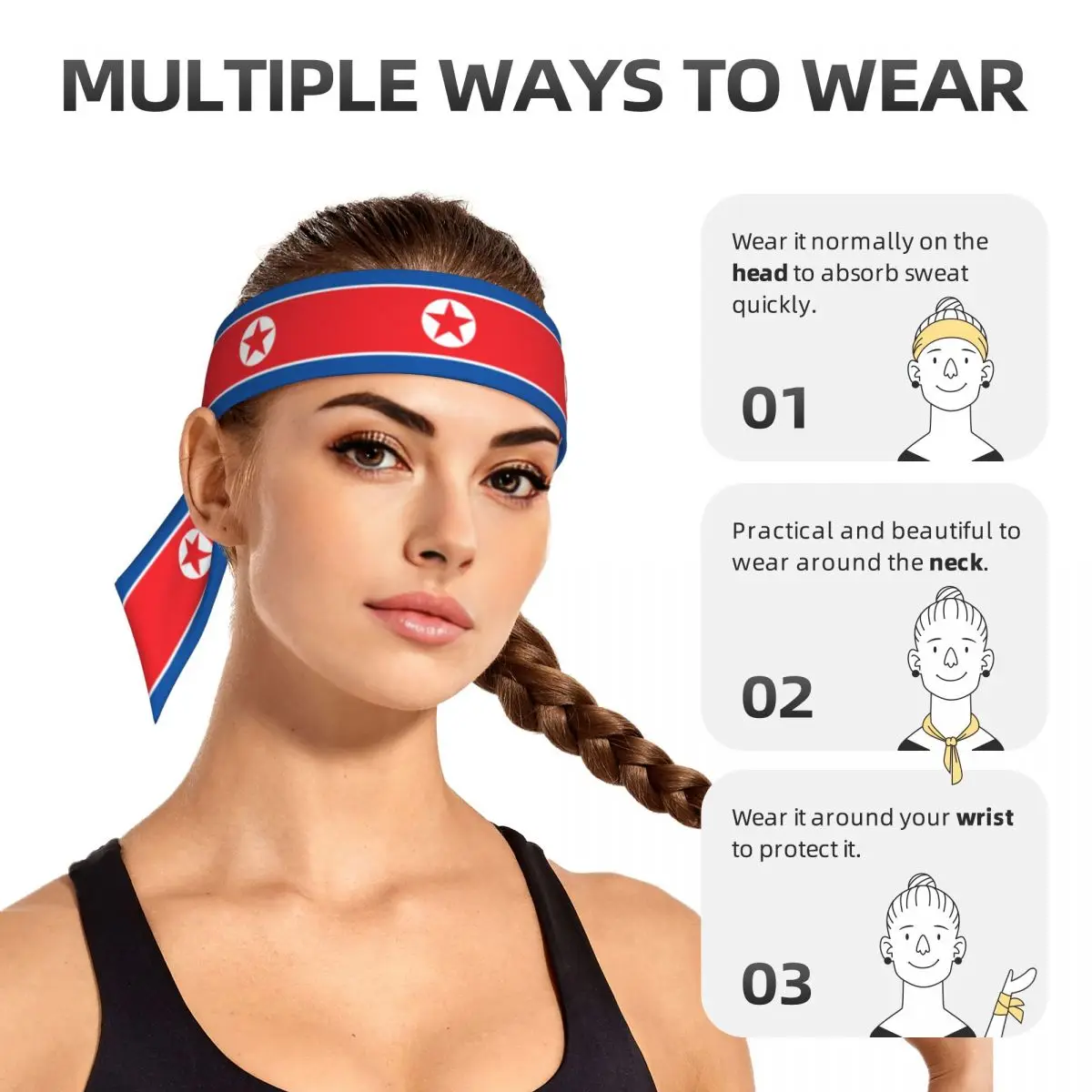 Bandeau de tête de sauna pour la course, le tennis, le karaté, l'athlétisme, les bandanas, la sensation de Corée du Nord, le style bref