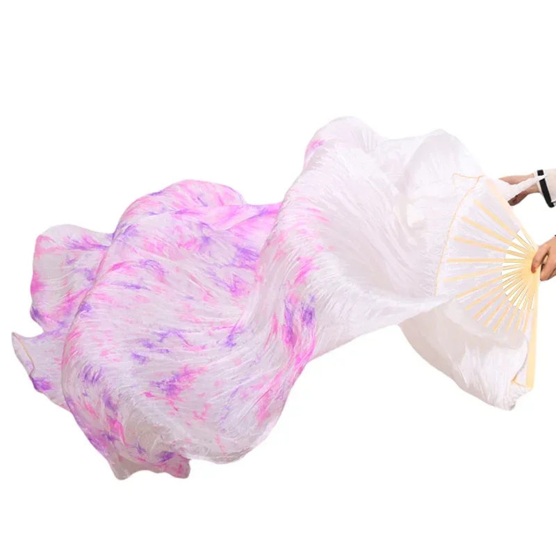 1 paire vente chaude teint 100% pur soie naturelle ventilateur voiles pour les femmes danse du ventre Performance ventilateur danse du ventre dégradé couleur soie ventilateurs