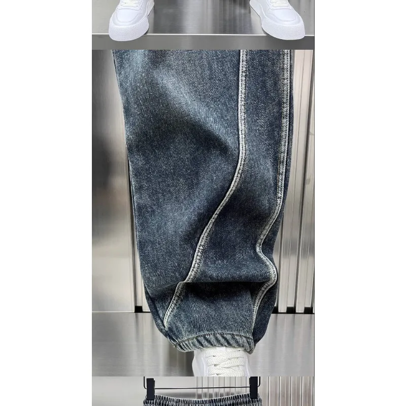 Men Spring or Autumn Loose Straight Leg Wide-leg Pants Vintage Patchwork Pants High Quality American Heavy Casual Scimitar Jeans