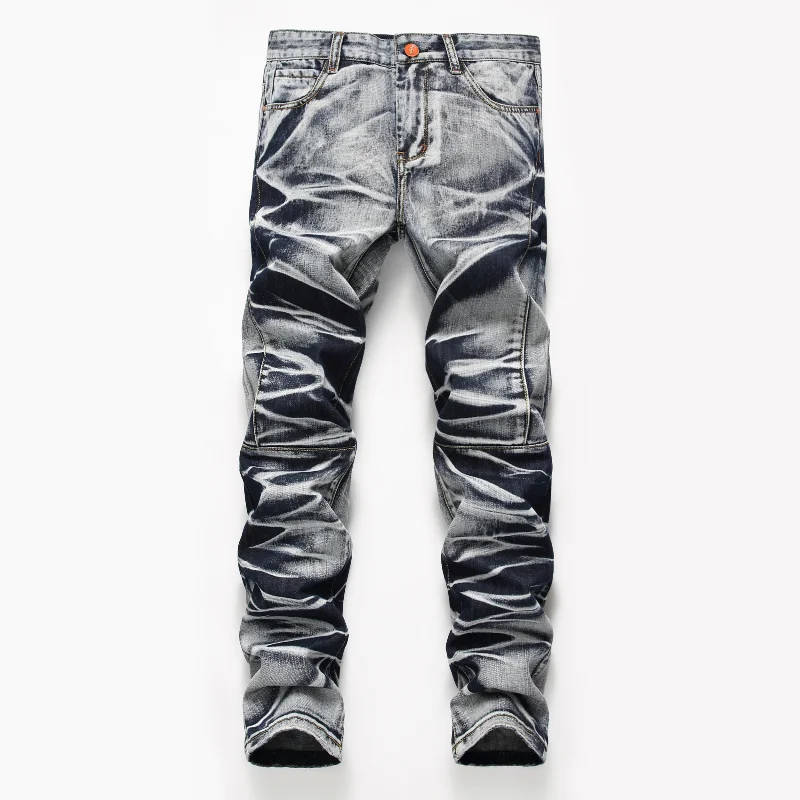 メンズスリムフィットジーンズ,ヴィンテージ,ユーズド加工,ハイストリート,ストレートレッグ,カジュアル,デニムパンツ,4色,新しい秋のコレクション