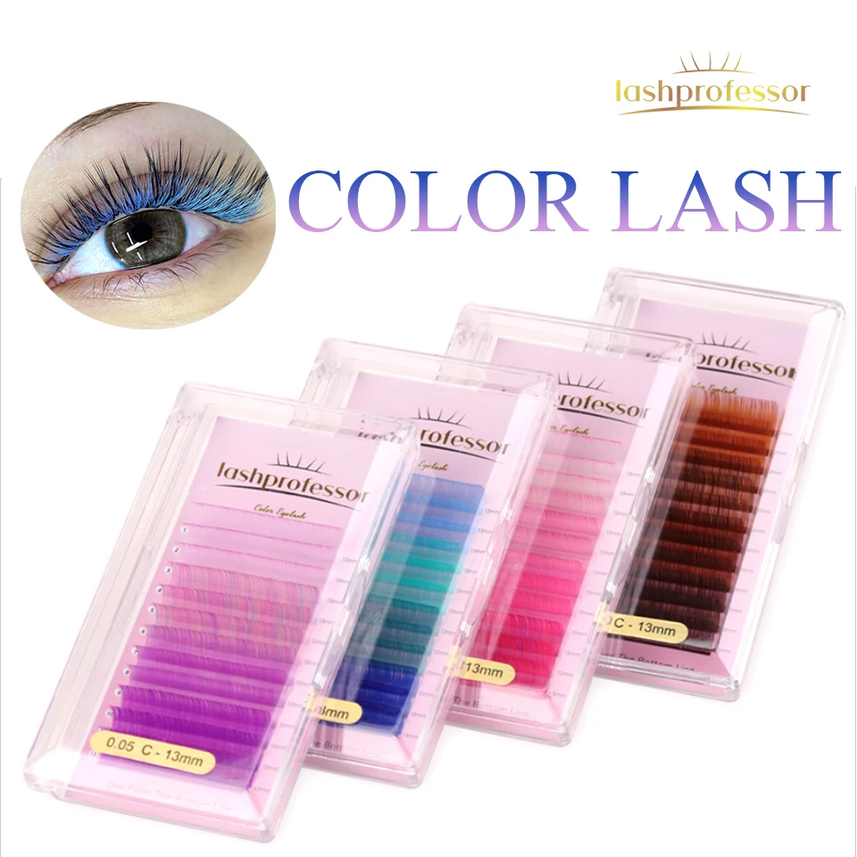 

Lashprofessor Rainbow Color Volume Lash Green Purple Blue Brown Pink Red Eyelash Extension Individual False Colored Mink Lashes