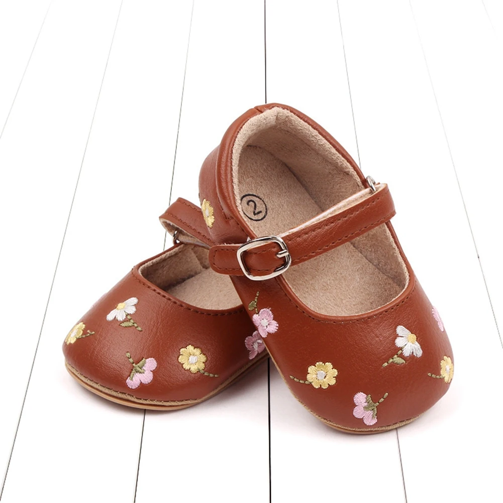 Baby Summer Sandal Cute Embroidery Flower Infant Toddler Casual Shoes Non-slip Rubber Soft-Sole Flat PU First Walker Crib Shoes