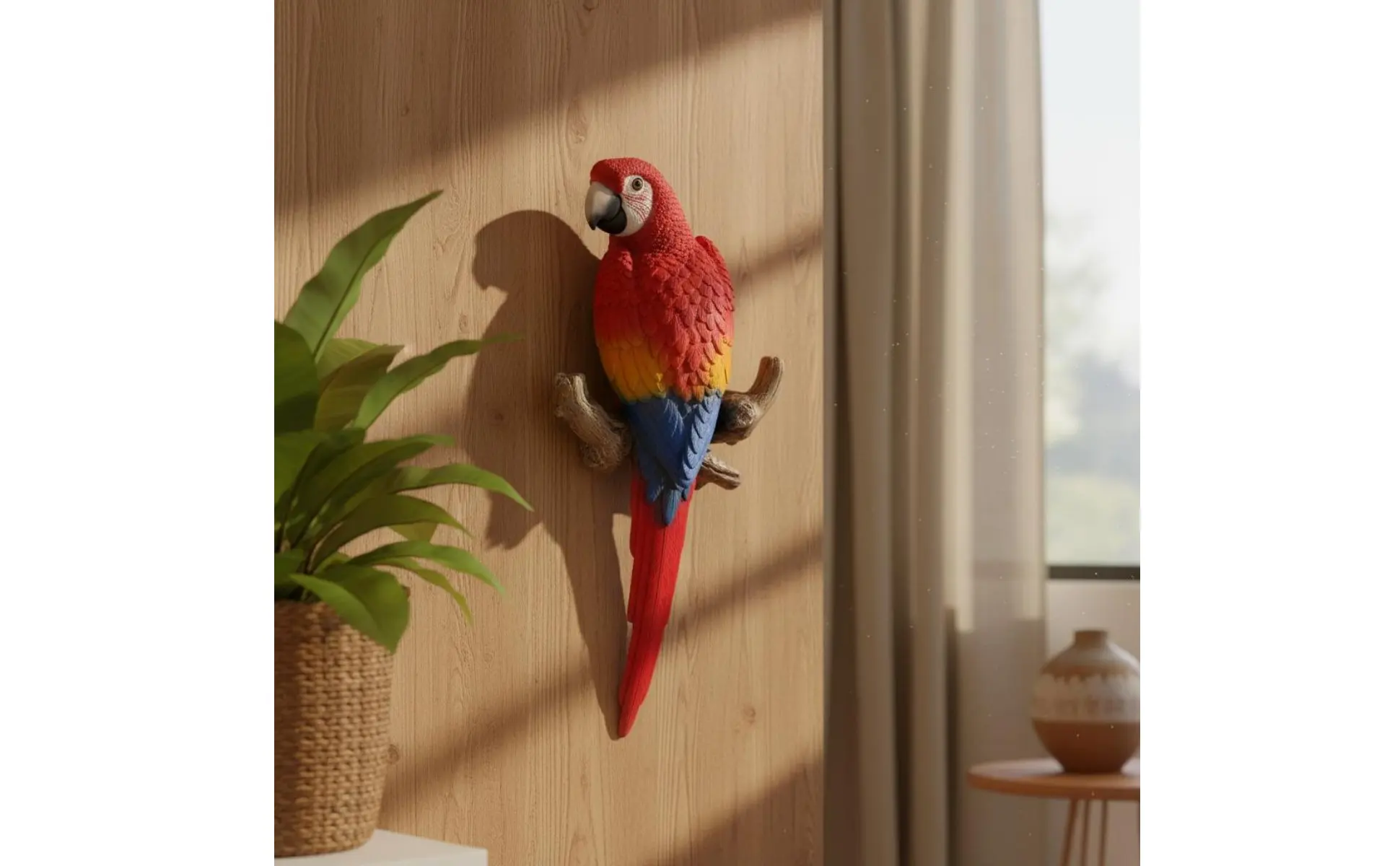 Resin Parrot Decoration Vivid Hues Realistic Parrot Statue Lifelike Avian Figurine Weather Resistant Large Macaw Sculpture