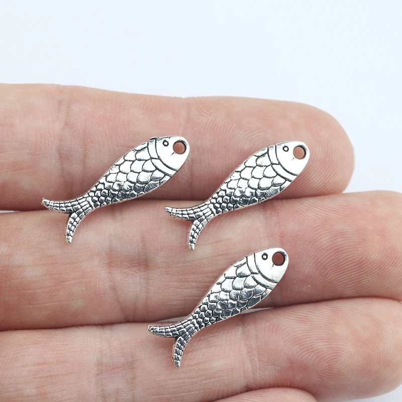 Newest 15Pieces 25*8mm Zinc Alloy Antique Silver Color Fish Charms Earring Necklace Pendant Accessory For DIY Jewelry Making