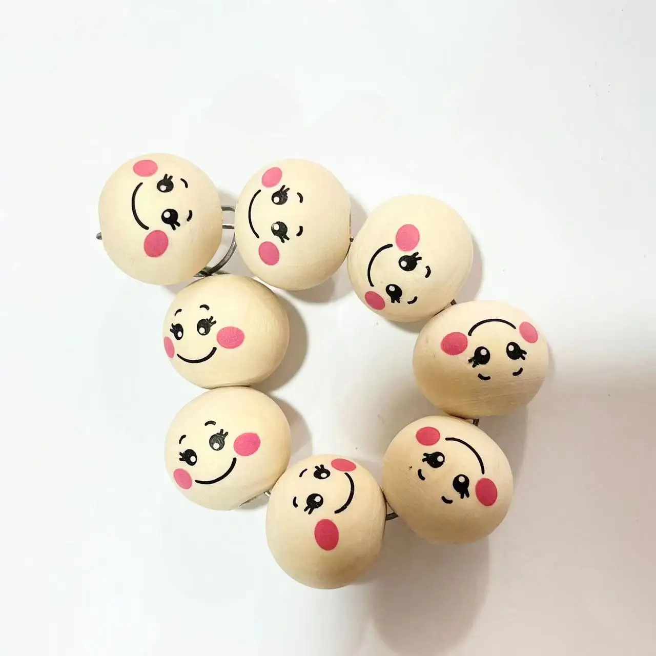 100pcs/lot DIY Loose Beads Wooden Bracelet Natural Color Wood Beads Round Smiling Jewelry Making DIY Necklace Craft Accessories