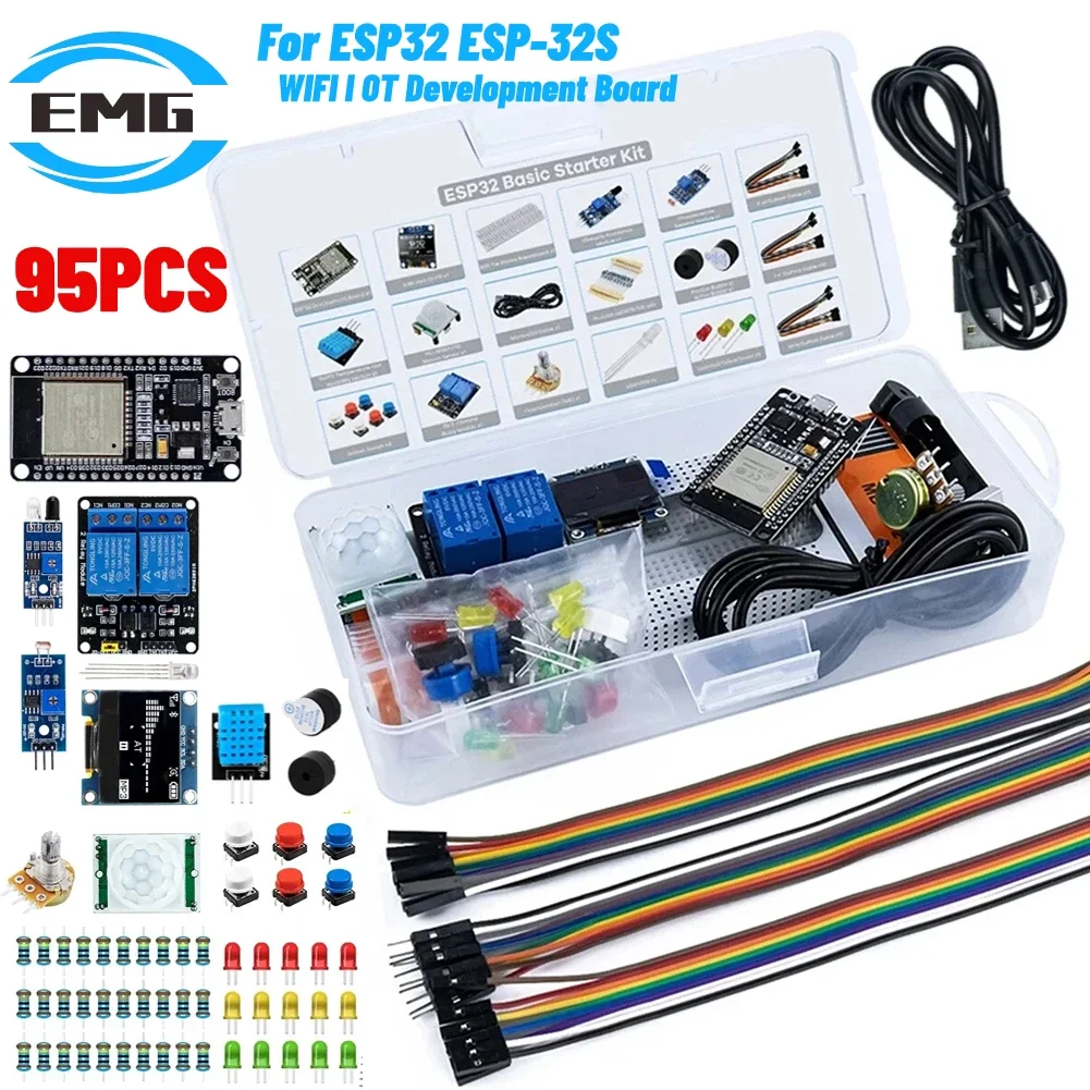 95pcs Basic Starter Kit for ESP32 ESP-32S WIFI I OT Development Board for Arduino Project Learning Kit with Tutorial Storage Box