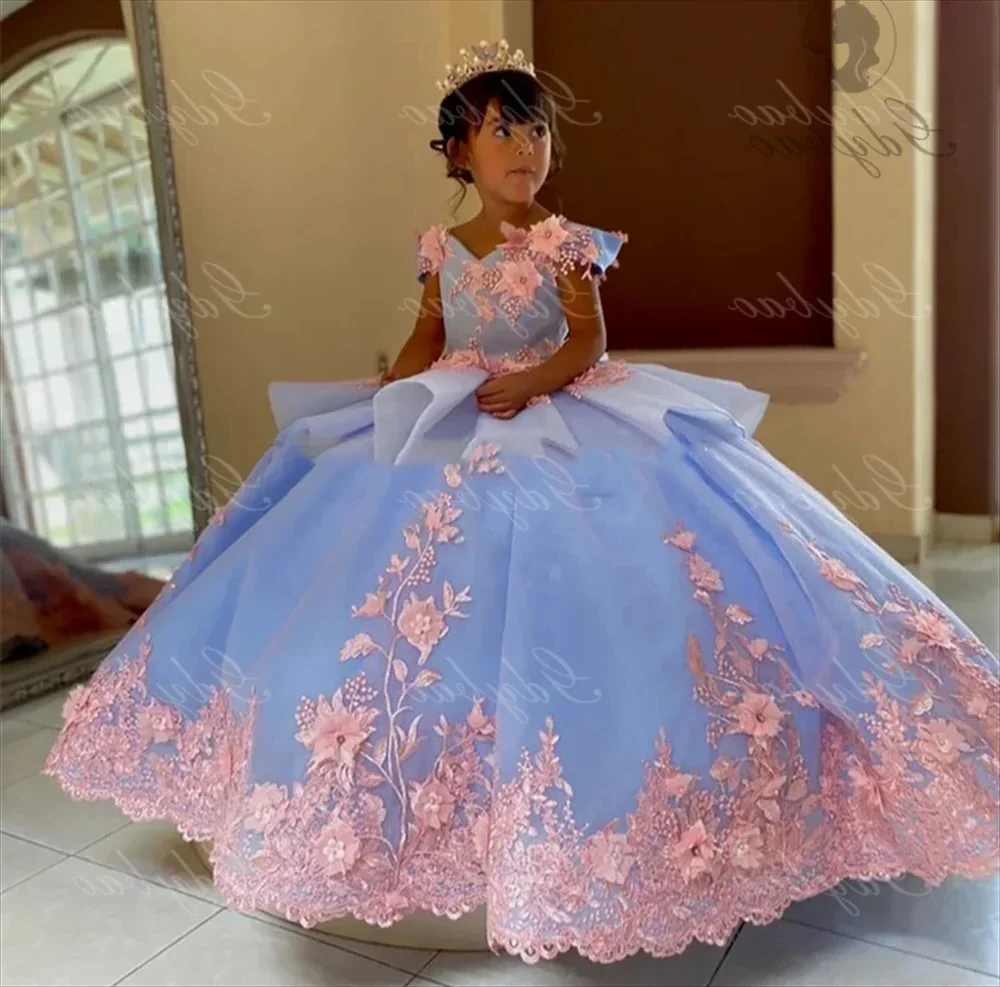 3D Decals Flower Girl Dresses For Wedding Birthday Prom Off Shoulder Long Trains First Communion Celebration Gown Customized