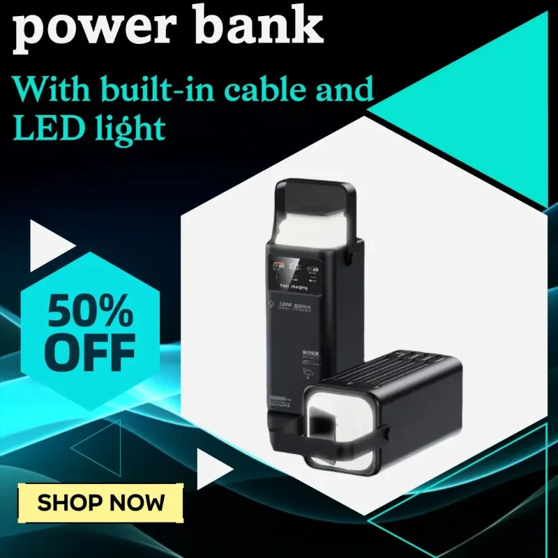 

50000mAh Large-capacity Power Bank with Built-in Cable and Super-fast Charging
