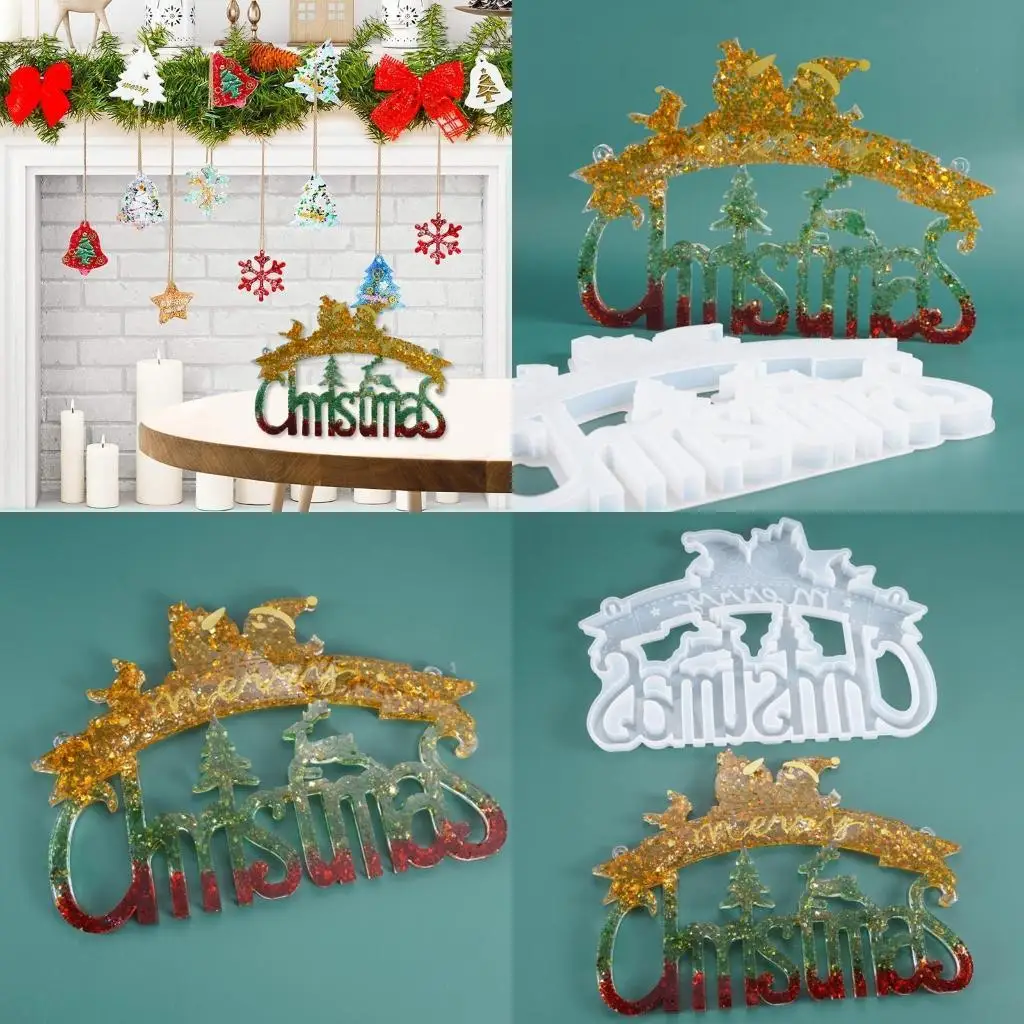 

J78F Christmas Snowman Decorations Epoxy Resin Mold Xmas Tree Ornaments Silicone Mould DIY Crafts Casting Tools