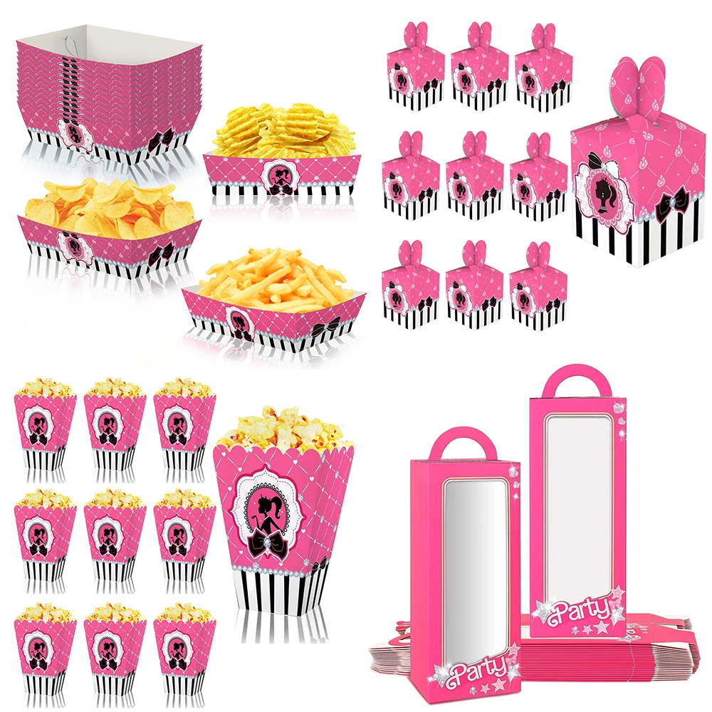 6pcs Barbie Pink Girl Princess Snack Trays Boxes for Party Favor Gift Boxes Birthday Party Decoration Bachelorette Candy Goodie