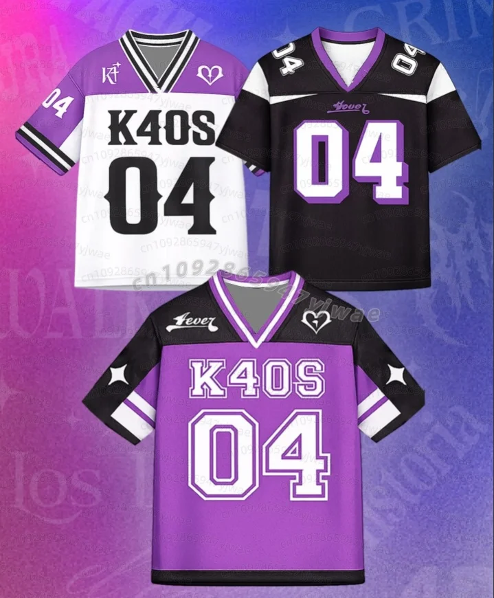 Maillot de football violet K4OS 04 pour femmes et hommes, collection été 2026 – Maillot de concert Kpop, streetwear tendance, cadeau pour fans, cosplay, t-shirt avec étiquette nominative