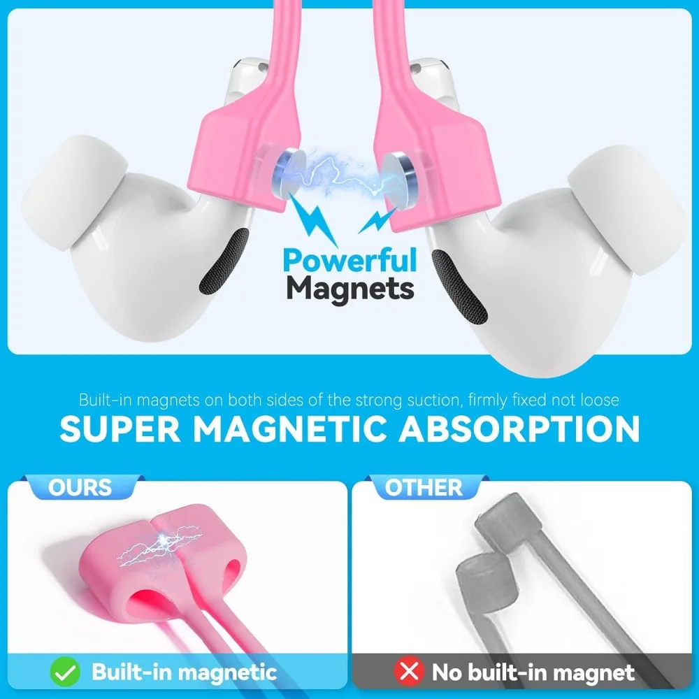 Magnetic Silicone Anti-Lost Strap Compatible with AirPods, Sports Earphone Anti-Drop Lanyard Wireless Headphone Connector Cable, Red, 1 Pack