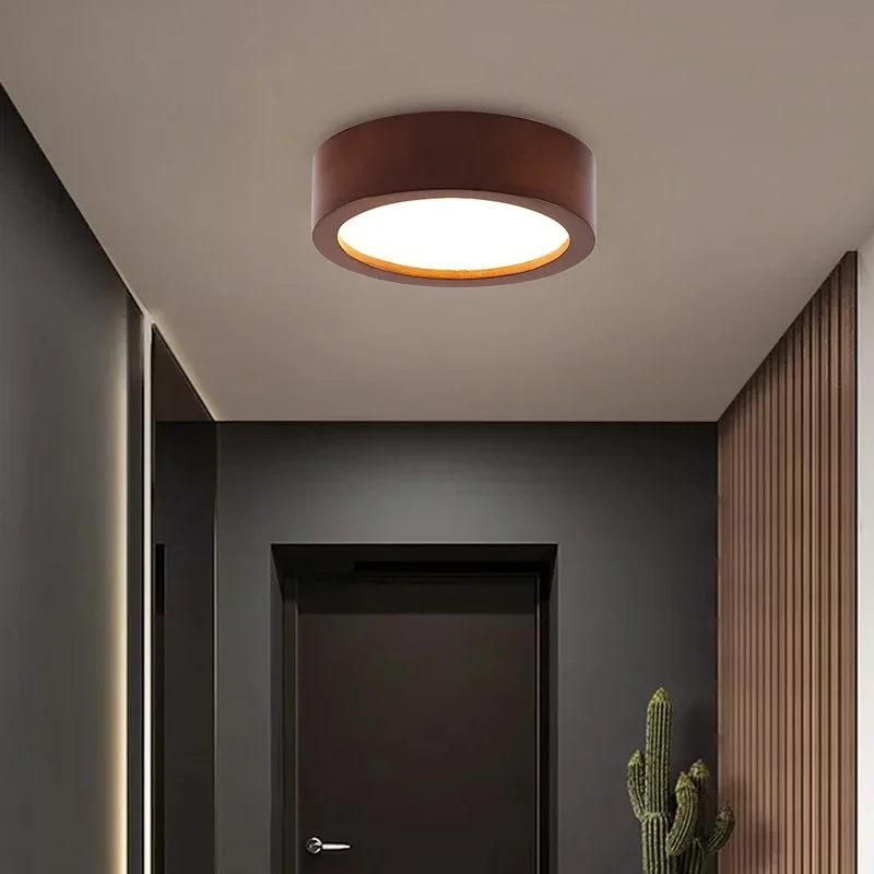 Imagem -04 - Lâmpada de Madeira Natural Nórdica Modern Teto Lightsentrance Hallway Light Superfície de Madeira Redonda Montado Varanda Led Bedroomlamp