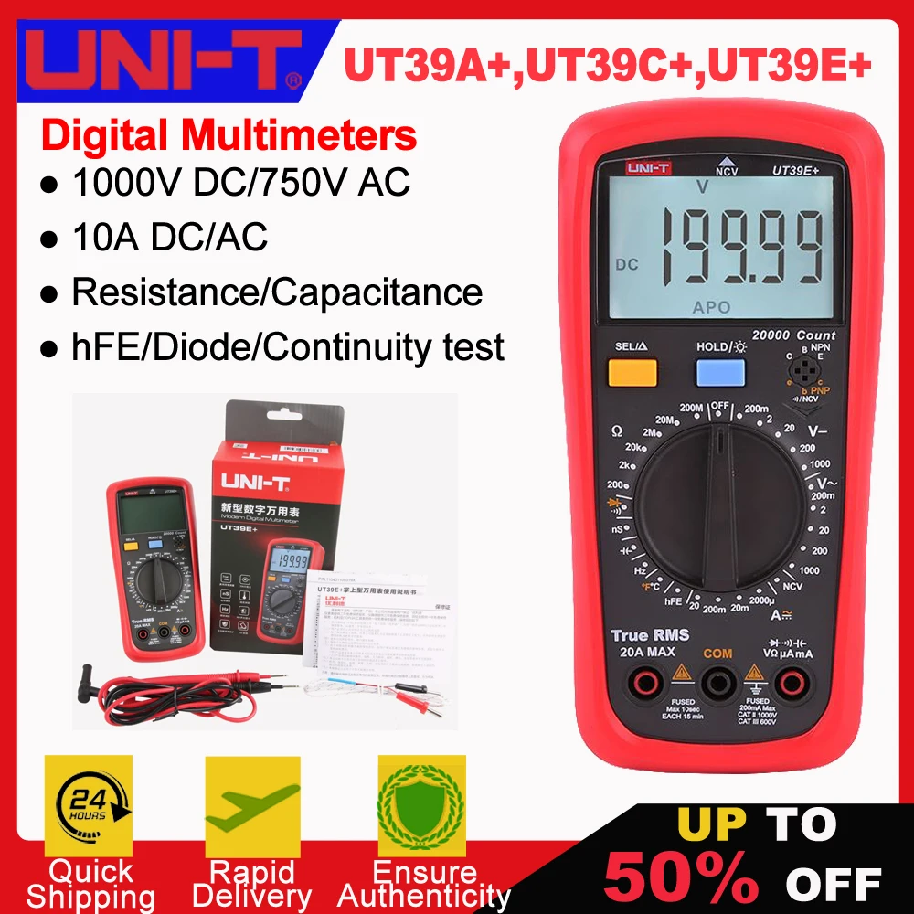 UNI-T UT39A+ UT39C+ UT39E+ Plus Multimeter Digital Ammeter Voltmeter AC/DC Current Professional Electrician Tester Multi Meter