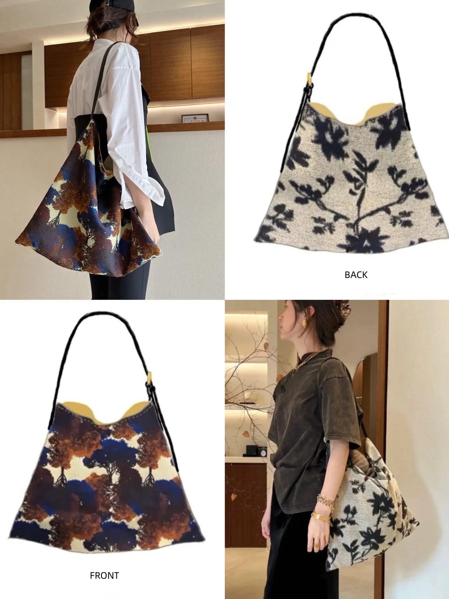 UKF Jacquard Large Capacity Tote Bags For Women Luxury Designer Handbags And Purses 2024 New Vintage Painting Shoulder Armpit Ba