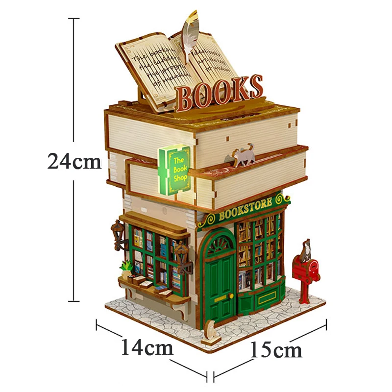 DIY Wooden Book Store Storage Box Model Building Kits City Street View 3D Puzzle Handmade Toys for Friends Gifts Desk Decoration