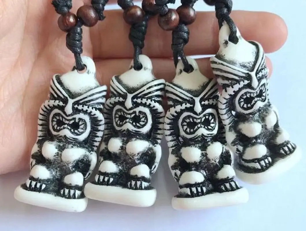 

12 pcs Ethnic Tribal Faux Yak Bone White Tiki Totem Pendant Necklace Resin Adjustable Party Gifts New Jewelry